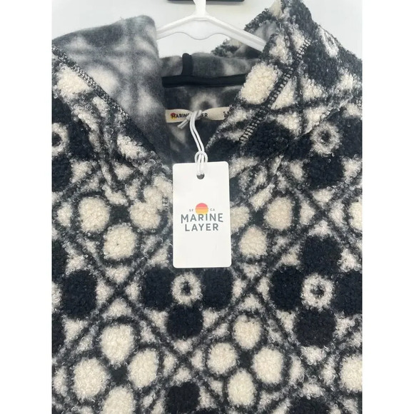 Marine Layer Womens Navy Cream Floral Laid Back Sherpa Hoodie Size S New - Picture 7 of 10